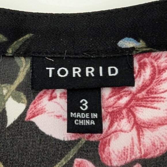 Torrid Floral Sheer Tunic Womens Size 3X Black Hi Low Button Front V Neck Shirt - Picture 6 of 15